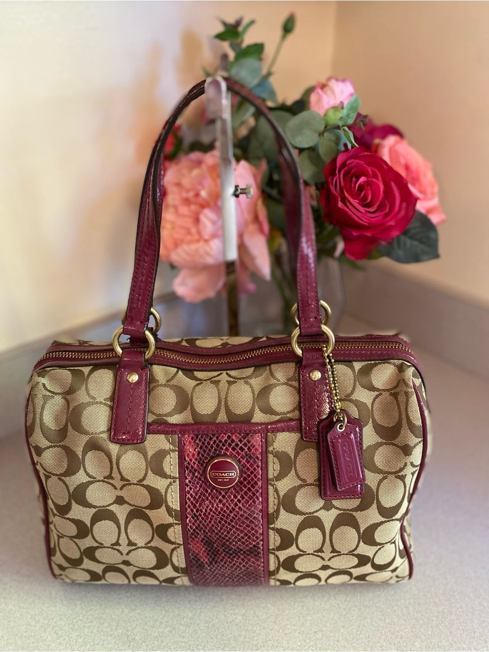 Coach 2013 Signature Stripe Python Zip Satchel